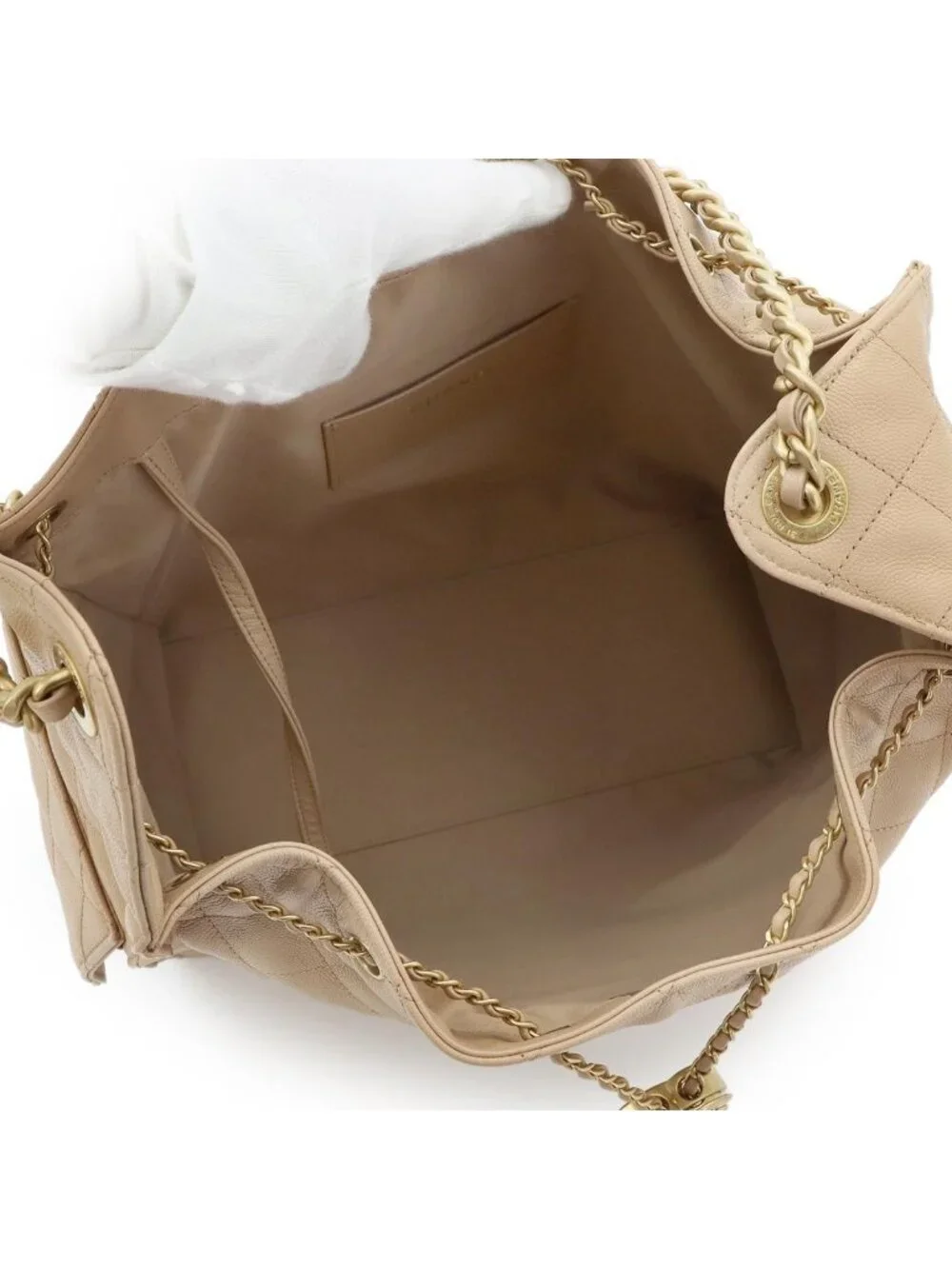 Chanel 25 Small Shoulder Bag Caviar Leather Beige Gold